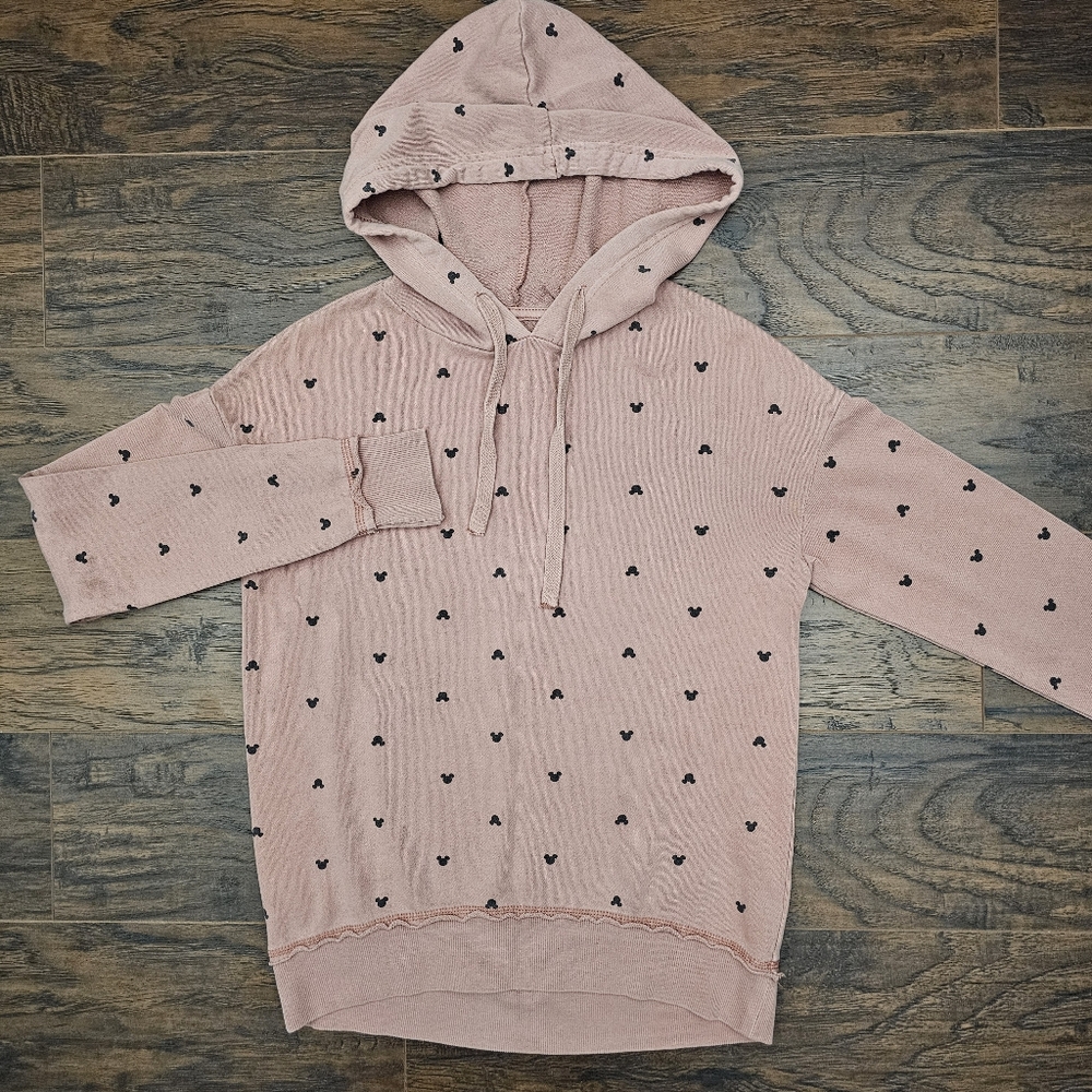 Disney Hoodie Womens Small Junk Food Mickey Mouse Top Pullover Drawstring Pink